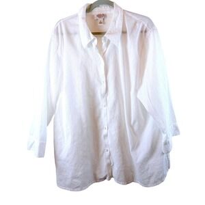 Talbots‎ Woman White Textured Button Down Shirt Plus Size 3X Cotton Lightweight